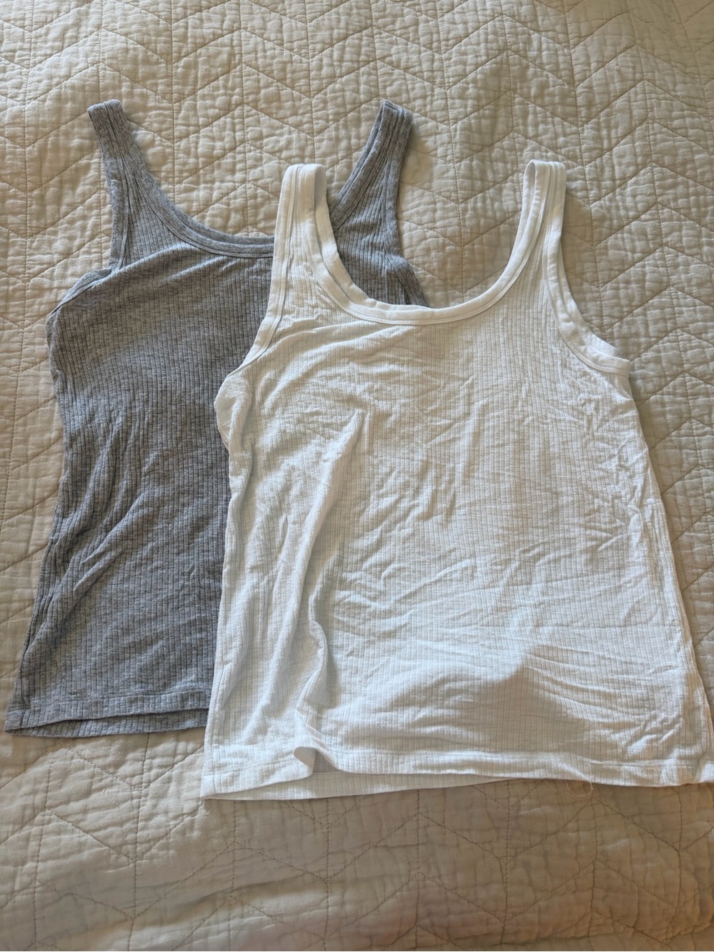 aerie Ribbed Tank Tops in White & Gray - Pack of 2